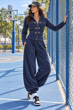 Ribbed Corduroy Zip-Up Jacket & Balloon Jogger Pants Two-Piece Set
