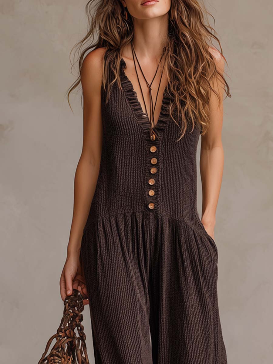 Retro Ruffle Neck Knitted Jumpsuit
