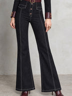 Black Nomad Leather-Trim Flare Denim Jumpsuit