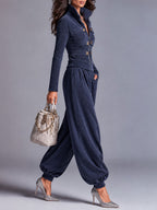 Ribbed Corduroy Zip-Up Jacket & Balloon Jogger Pants Two-Piece Set