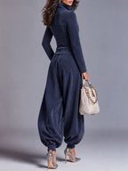 Ribbed Corduroy Zip-Up Jacket & Balloon Jogger Pants Two-Piece Set