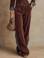Leopard-print Trim Corduroy Two-piece Set