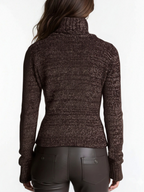 Brown Asymmetrical Zip Ribbed Knit Jacket