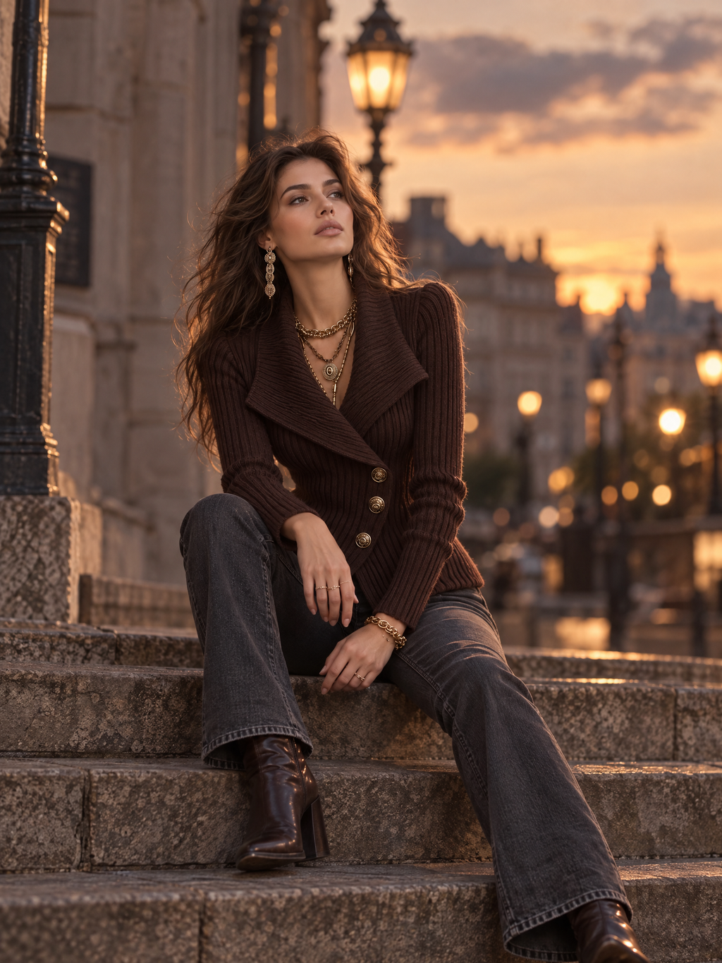 Refined Chocolate Brown Ribbed Asymmetric Button Knit Cardigan